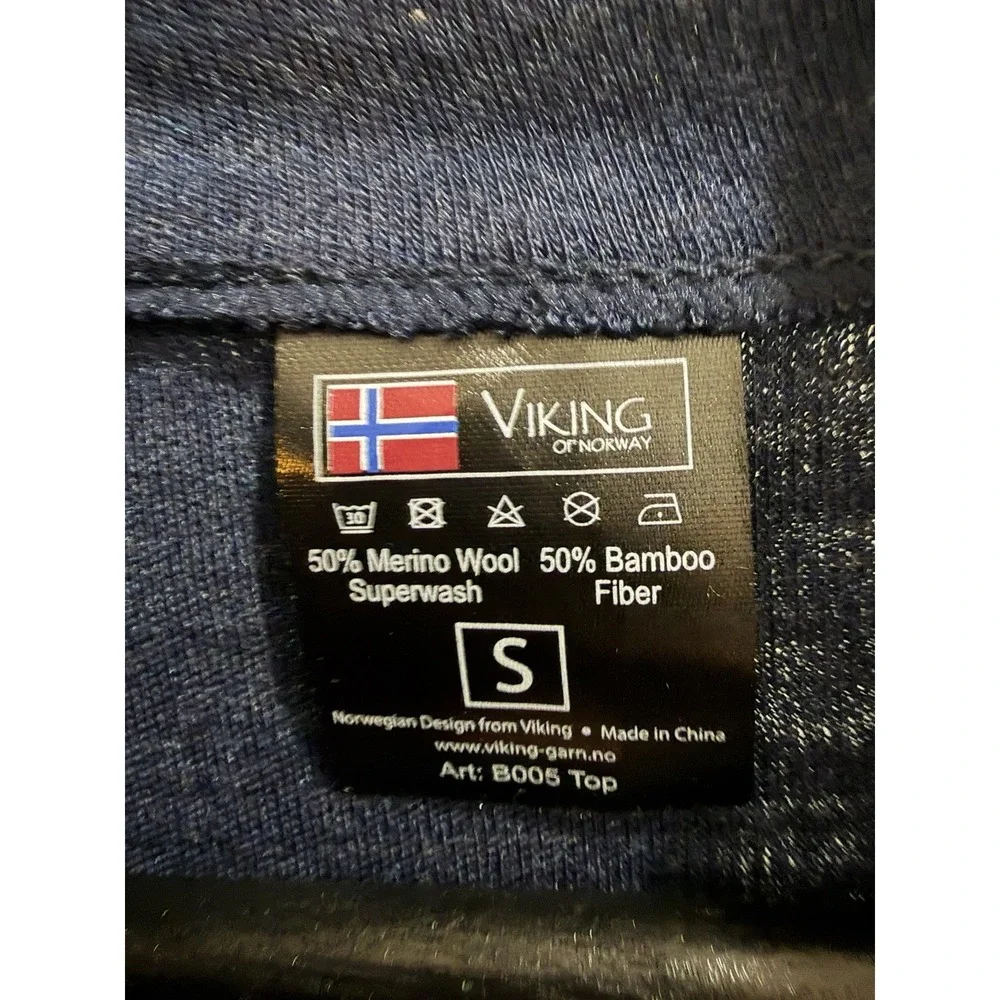 NWT Viking of Norway Merino Wool Bamboo Quarter Zip Top Blue Size S